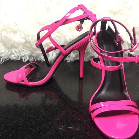neon pink strappy heels